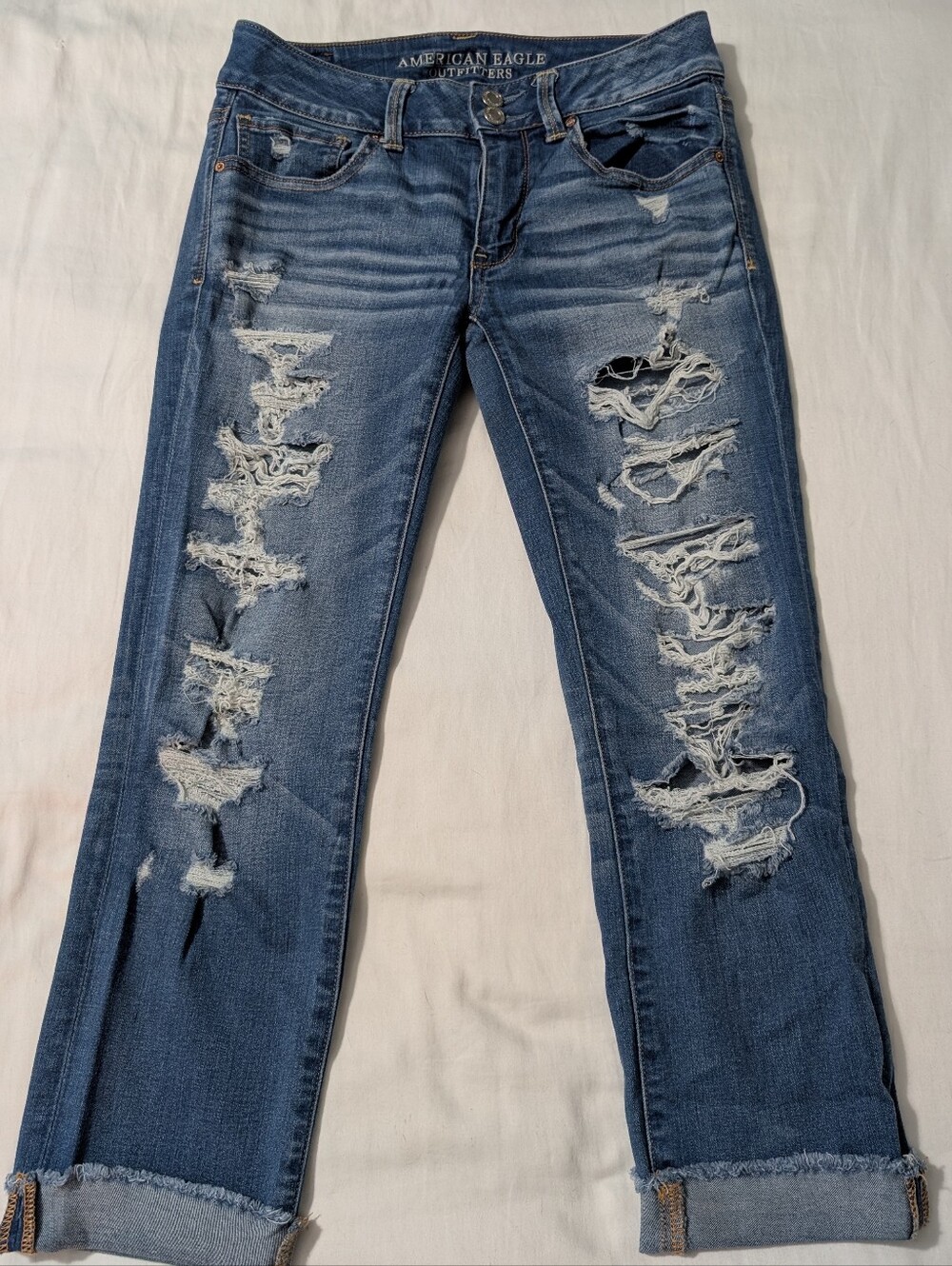 American Eagle Outfitters Women’s Ripped Dark Blue Artist Crop Jeans